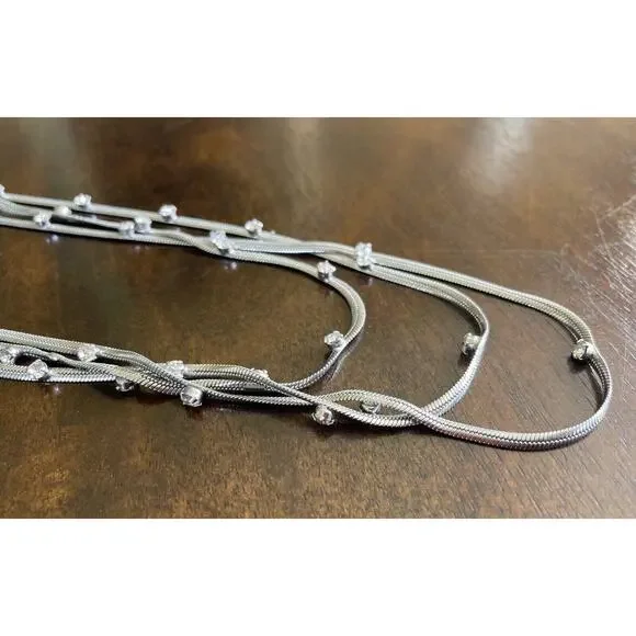 Vintage Ann Taylor Necklace Silver Tone Multi Strand Rhinestone Signed - Picture 2 of 6